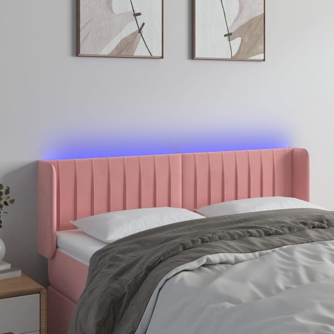 vidaXL - Hoofdbord - LED - 147x16x78/88 - cm - fluweel - roze