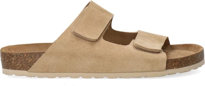 Manfield - Heren - Beige suède slippers - Maat 40