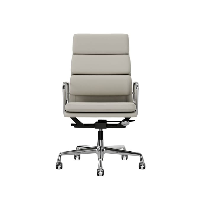 Vitra - Soft Pad Chair - EA 219 - verchroomd - Leder/Plano - snow/wit - Wieltjes voor harde bodems