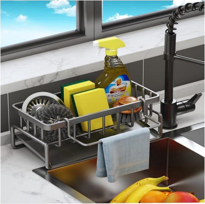 Keuken Gootsteenorganizer met Sponshouder en Afneembare Doekhouder - Multifunctionele Spoelbak Organizer