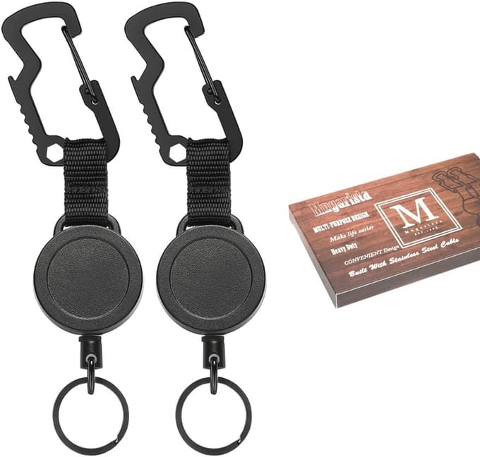 Intrekbare sleutelhanger met multitool karabijnhaak - 2 stuks