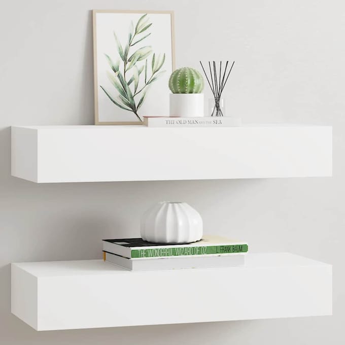 vidaXL - Wandschappen - 2 - st - met - lade - 60x23,5x10 - cm - MDF - wit