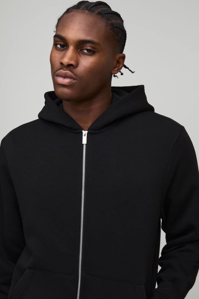 Essential Regular Zip Through Hoodie | Black | Size Medium