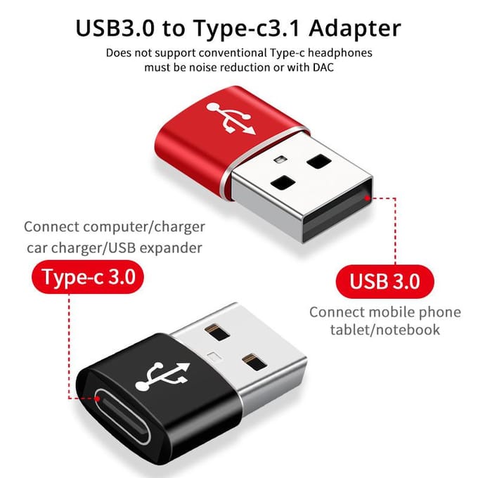 FONKEN USB 3.0 NAAR Type C 3.1 Adapter Notebook Oplader USB Male NAAR USB C Vro Telefoon Opladen Converter Oortelefoon usb Kabel Connector rood