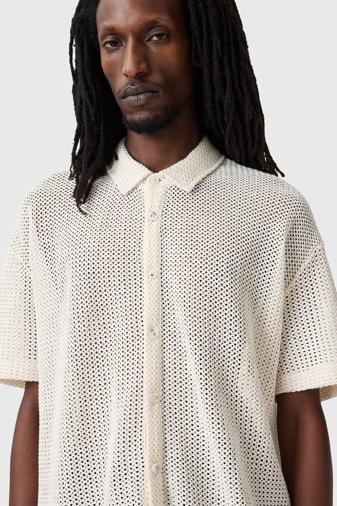 AllSaints Munroe Ss Shirt Chalk White Größe: S | Casual hemden Outlet | Herren | Weiß