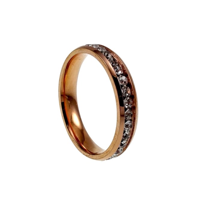 Ring met Strass Steentjes, Ring Dames, RVS Roségoudkleurig