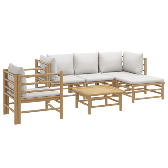 vidaXL - 6-delige - Loungeset - met - kussens - bamboe - lichtgrijs