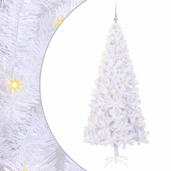 vidaXL - Kunstkerstboom - met - 300 - LED - Wit - 210 - cm - PVC - en - Staal