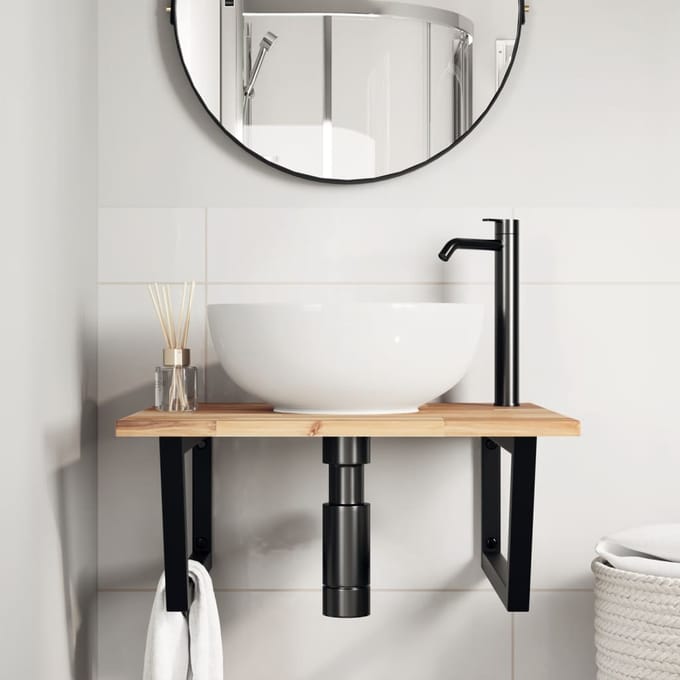 vidaXL - Badkamer - wandschap - staal - en - massief - acaciahout