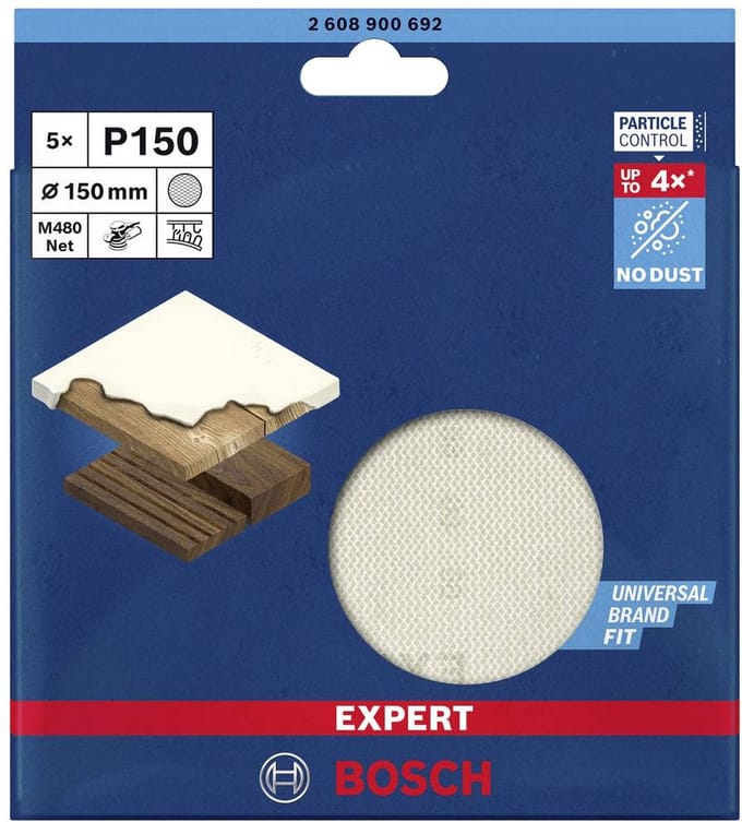 Bosch Accessories EXPERT M480 2608900692 Schuurnet voor excentrische schuurmachine Ongeperforeerd Korrelgrootte (num) 150 (Ø) 150 mm 5 stuk(s)