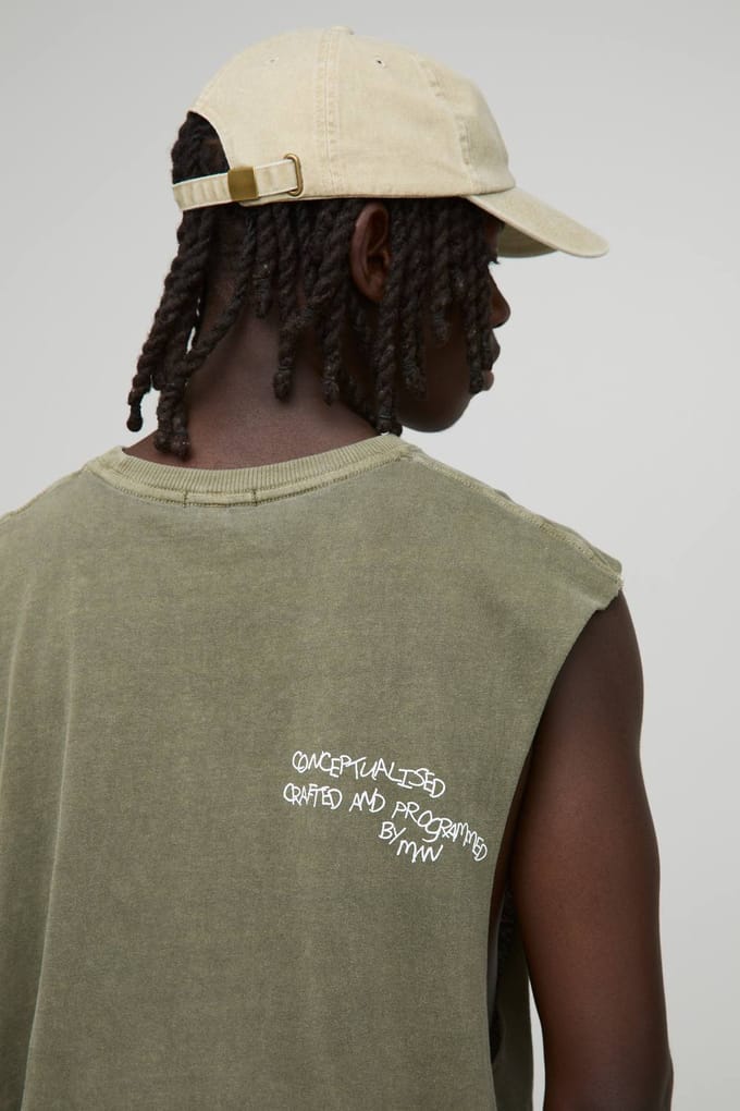 Oversized Boxy Western Gewassen Grafisch Tanktop | Khaki | Size Medium