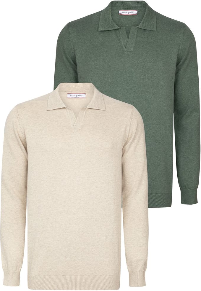 Felix Hardy Pullover Met Polokraag - 2 Pack Polo - 100% Katoen Heren Beige-Groen - M