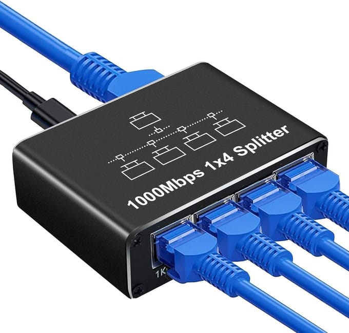 Ethernet Switch 1 naar 4 met 1000 Mbps LAN - Verbind tot 4 Apparaten Gelijktijdig