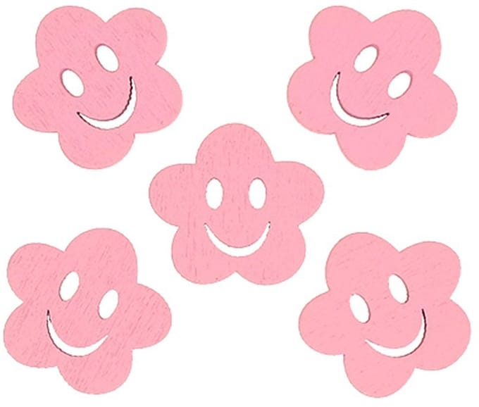 Houten bloem met gezicht roze 2,5 cm 48 st