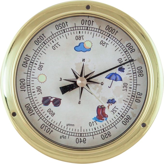 Barometer Design - Weerstation Metaal - Scheepsweer Bekijken - Messing Uitsluitend - 12 cm Diameter - Multicolour