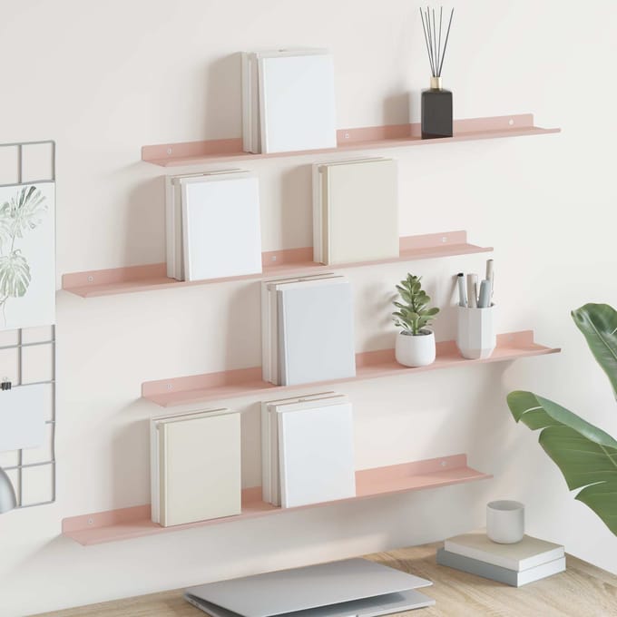 vidaXL - Zwevende - plank - 4 - st - Roze - 80 - x - 9 - x - 2,5 - cm - Staal