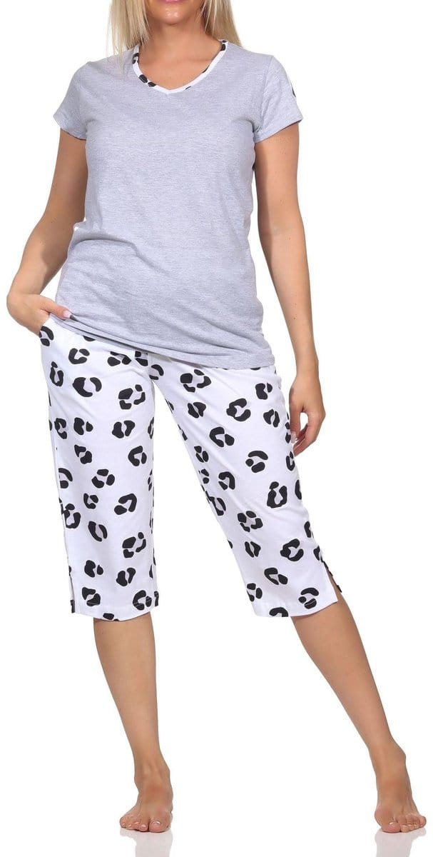 Normann dames capri pyjama shorty korte mouwen in zachte jersey met dierenmotief