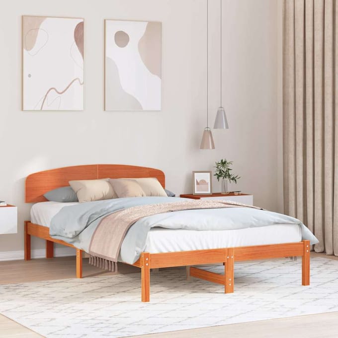 vidaXL - Bedframe - Wasbruin - 140 - x - 190 - cm - Massief - grenenhout