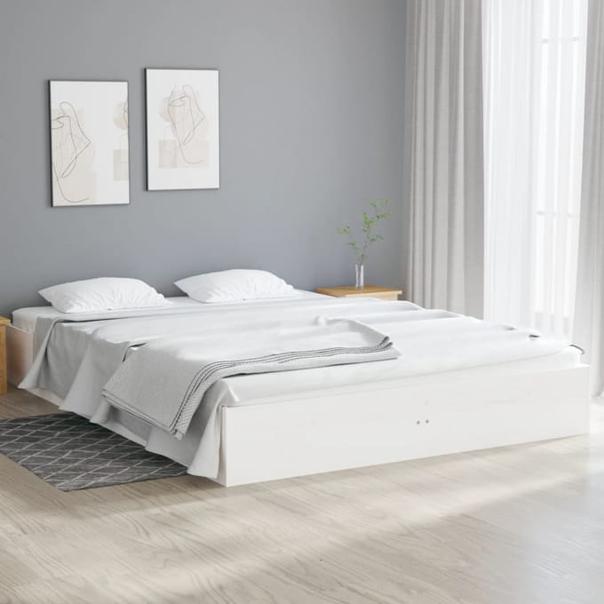 vidaXL - Bedframe - massief - hout - wit - 135x190 - cm