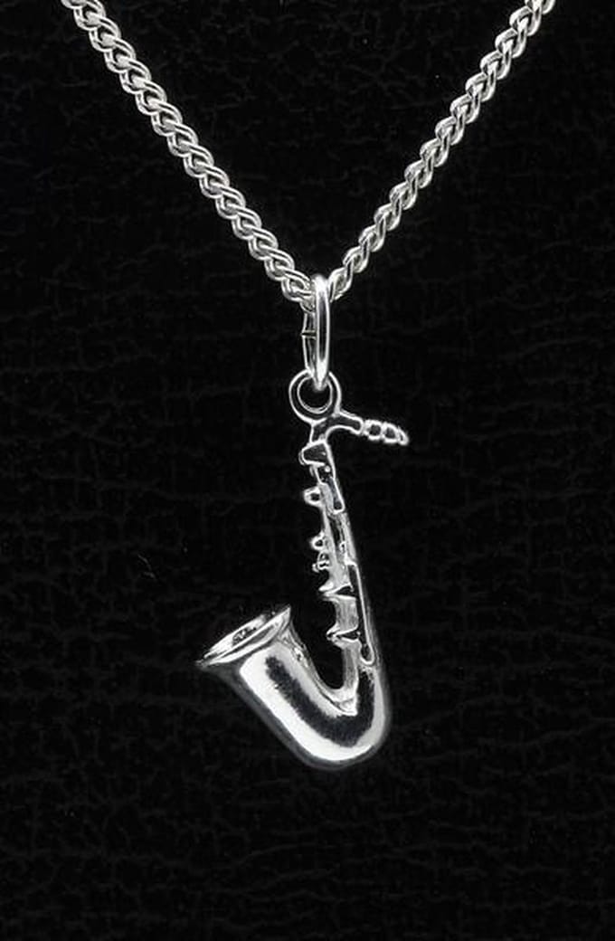Zilveren Saxofoon ketting hanger - middel
