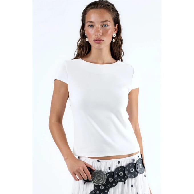 Ronde Hals Korte Mouwen Katoenmix Blouse