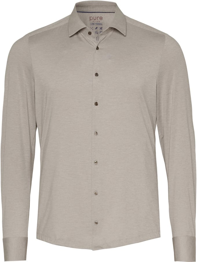 Pure H. Tico Overhemd Functional Shirt Longsleeve 4067 21120 210 Beige Plain Mannen Maat - W45