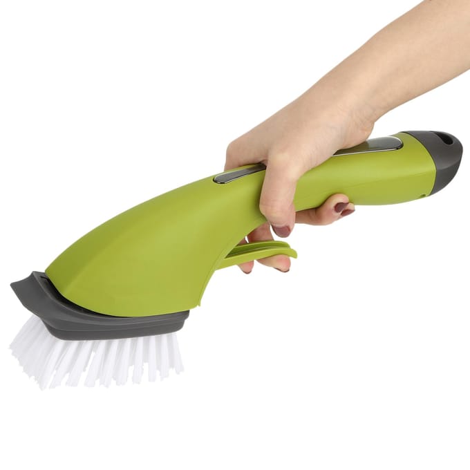 Brosse de nettoyage à long manche avec distributeur de savon pour casseroles, éviers et vaisselle, vert vert