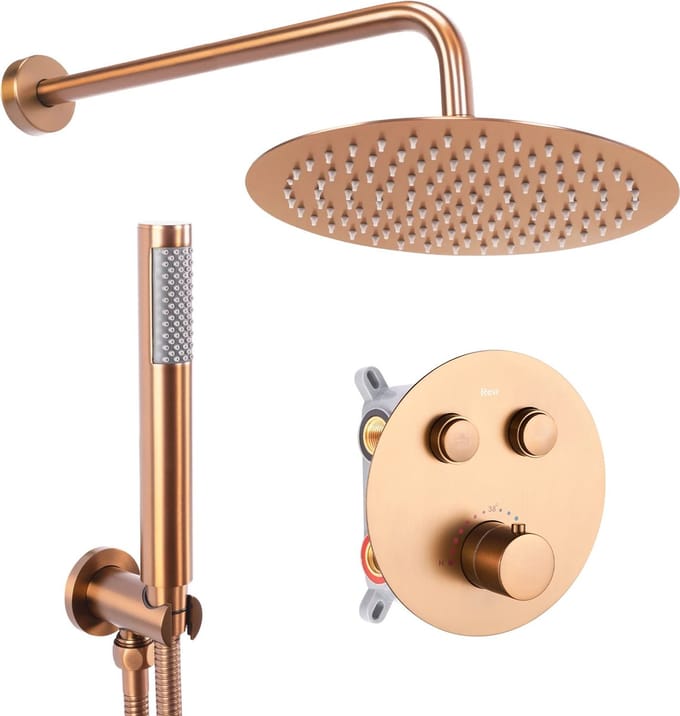 Rea Lungo - Inbouwdoucheset - Geborsteld Koper + Box + Thermostat - 36,5X17X25Cm