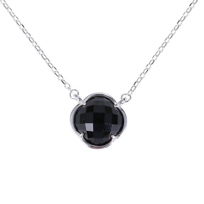 Dames ketting -  Zwarte Onyx - klaver - (echt 925 zilver) | cadeau dames