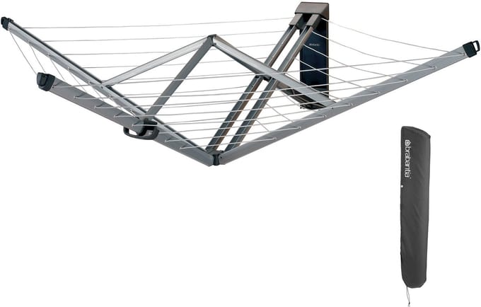 Brabantia WallFix Wanddroogrek - met Beschermhoes - 24 m - Metallic Grey