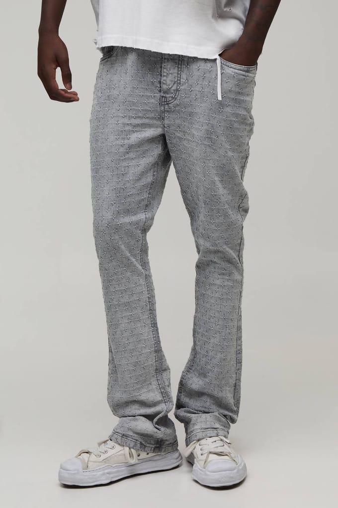 Gelaagde Skinny Uitlopende Distressed Jeans | Grey | Size 28