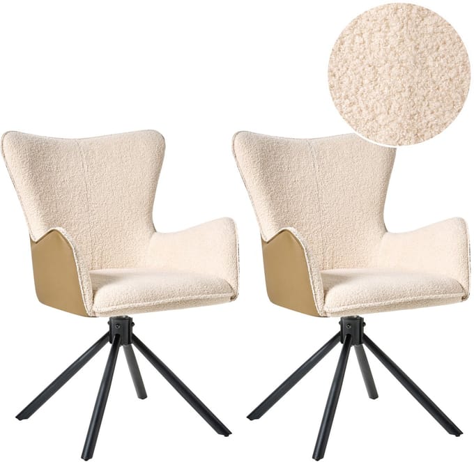 NOVI - Set van 2 eetkamerstoelen - Lichtbeige - Bouclé