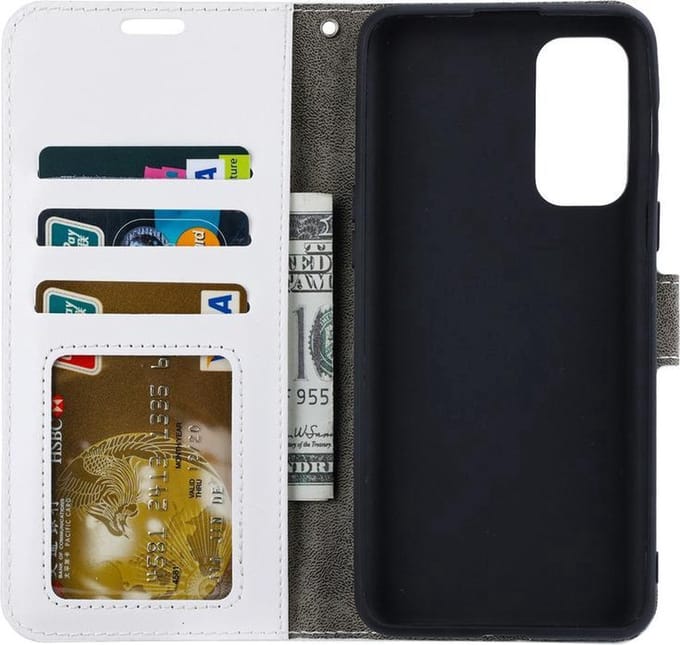 Portemonnee Book Case Hoesje + 2x Screenprotector Glas Geschikt voor: Oppo Find X3 Lite - Wit