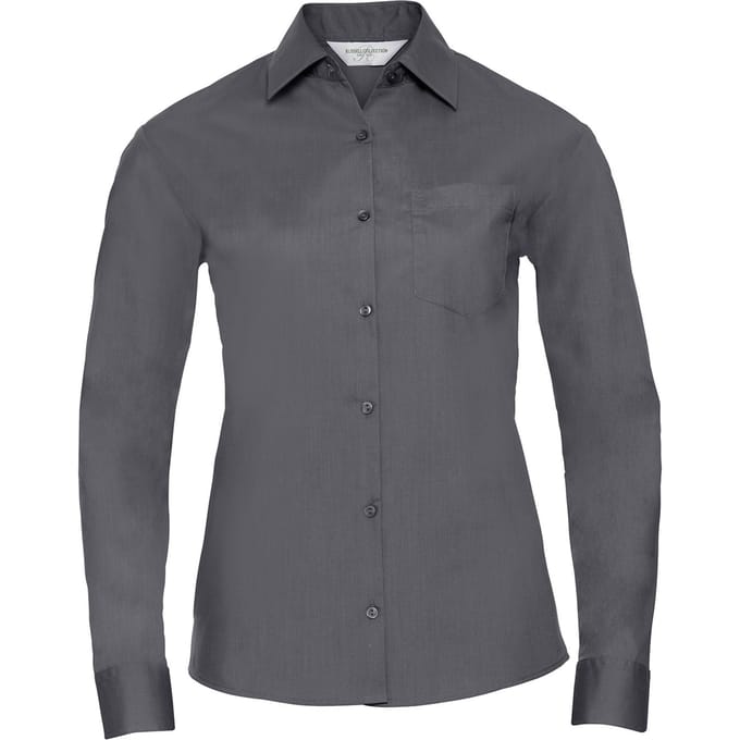 Russell Collection Dames/Dames Poplin Easy-Care Overhemd met Lange Mouwen (Konvooi Grijs)