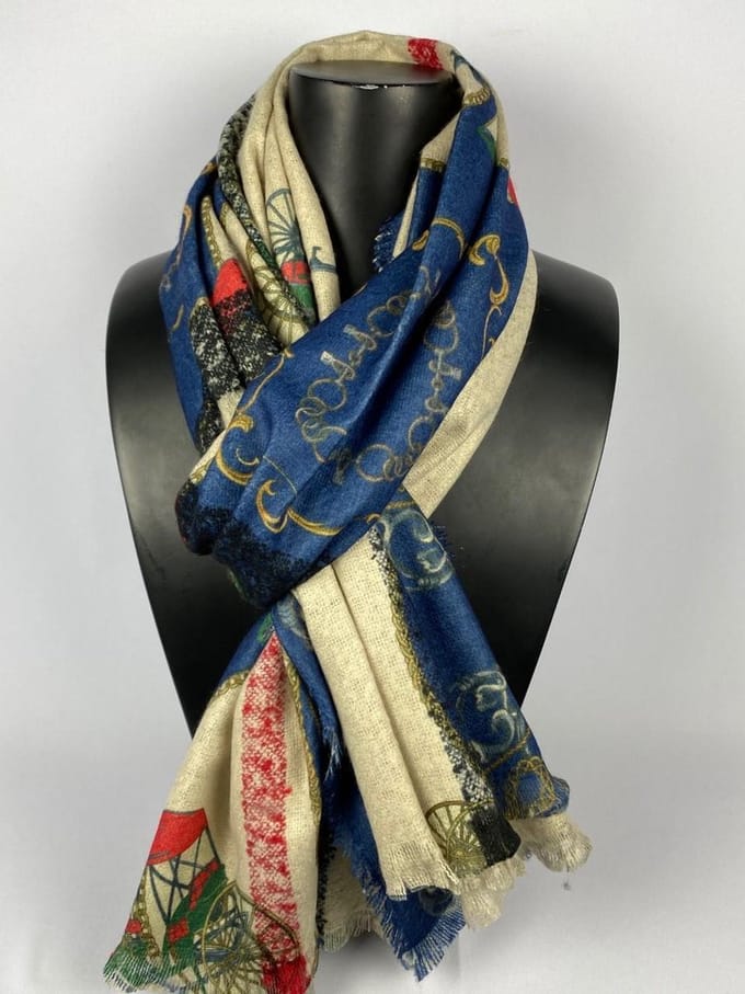 Wintersjaal met klassieke print en bb 2 kanten print