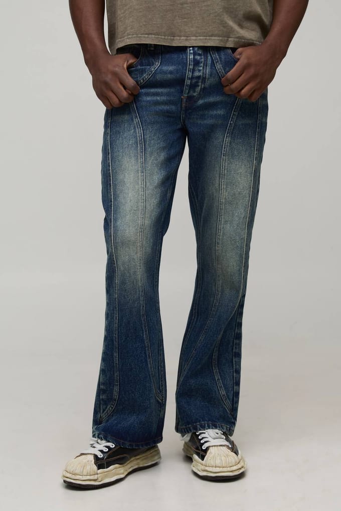 Rechte Uitlopende Gewassen Western Panel Jeans | Mid Wash | Size 30R