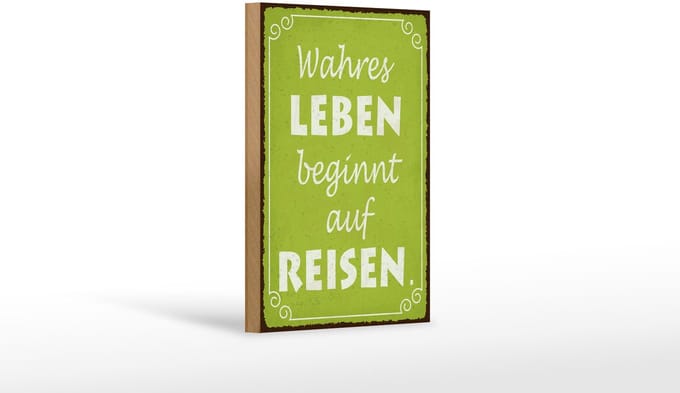 Holzschild Spruch 30x40 cm Wahres Leben beginnt auf Reisen Deko Schild