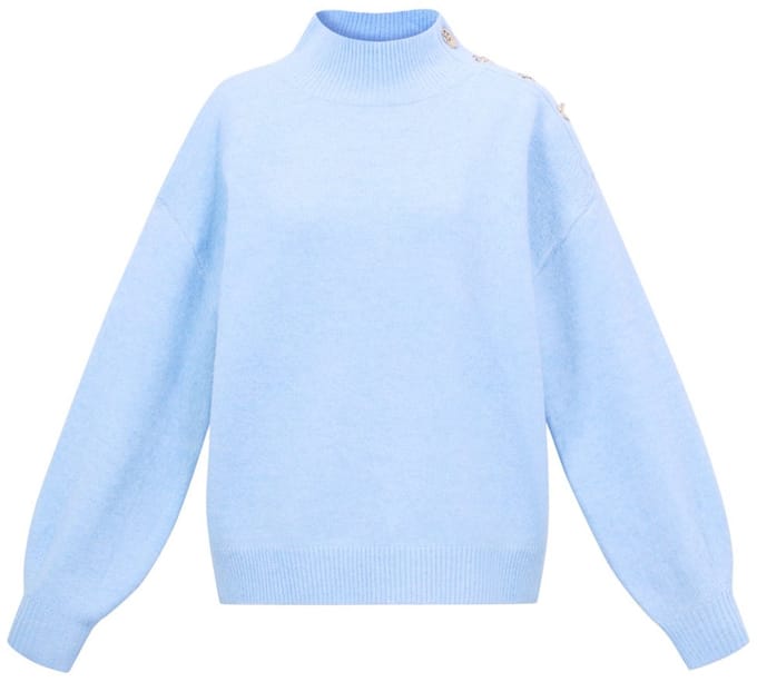 Comfortabele Gebreide Polyester Dames Trui met Schildkraag en Schouderknopen - Roze - Maat L/XL
