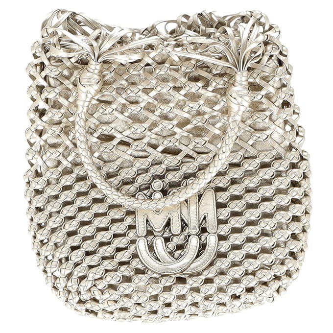 Miu Miu Woven Effect Schoudertas in Zilverkleurig Leer