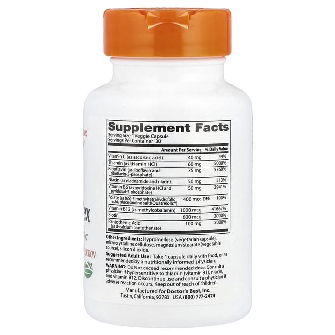 Doctor's Best, Complexe de Vitamines B Entièrement Actif avec Quatrefolic, 30 Capsules Végétales