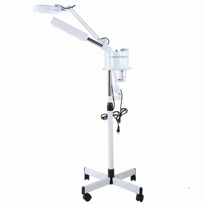 3in1 UV Gezichtsstomer Koud Licht LED 5x Vergrootglas Vloerlamp US Plug wit