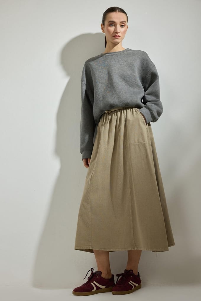 Touché Privé - Rok met elastische taille en zakken - Taupe - Dames