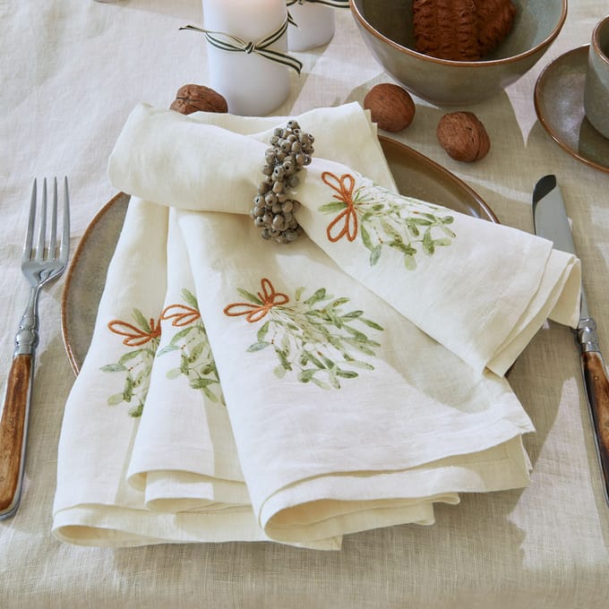 LOBERON Servet set van 4 Mistletoe wit/groen