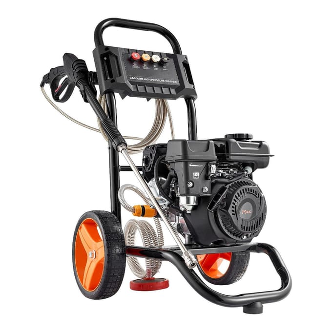 Benzine hogedrukreiniger 2900 PSI en Max 7 L/min, Verbeterde Aluminium Pomp met Spuitpistool en Lans, 4-delige Mondstukset, Op Gas Werkende Hogedrukreiniger voor Auto's,