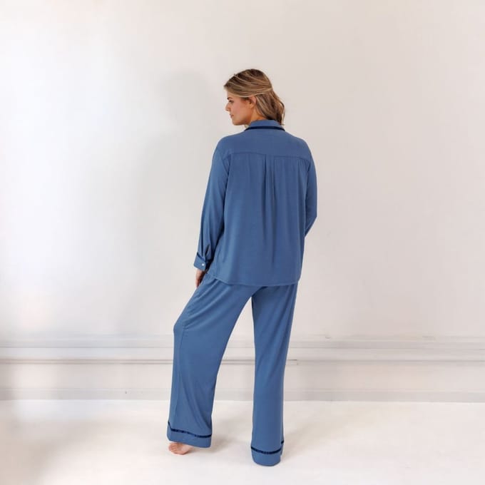 Coco & Cici - TENCEL Pyjama Set Lang Dames Donker Blauw - S