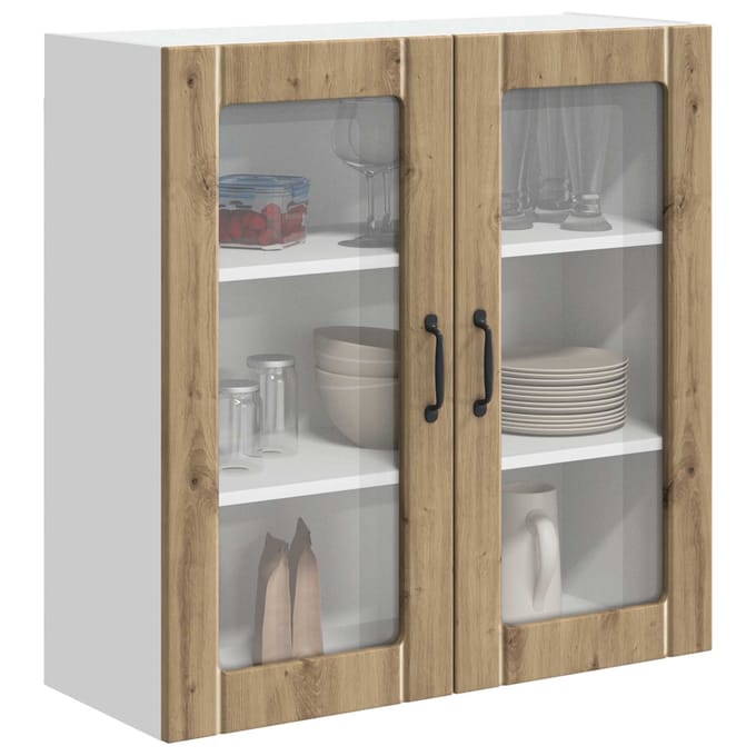 vidaXL - Wandglas - Kasten - LUCCA - Artisanaal - eiken - 80 - x - 31 - x - 80 - cm