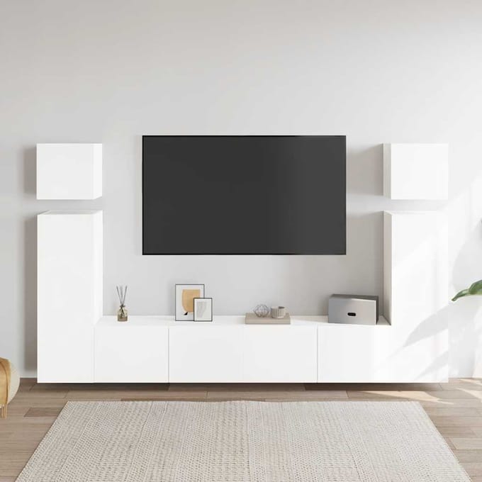 vidaXL - 8-delige - Tv-meubelset - bewerkt - hout - wit