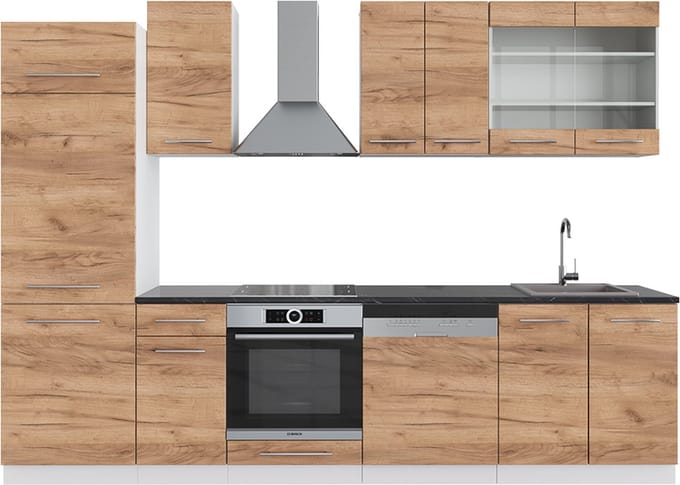 Vicco Fame-Line Complete keukeneenheid – 300 cm, WB Antraciet Eik goud/wit