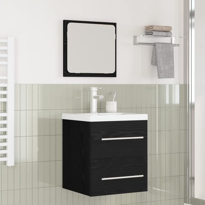 vidaXL - Badkamermeubel - Set - 2 - st - Zwart - Eiken - Bewerkt - hout