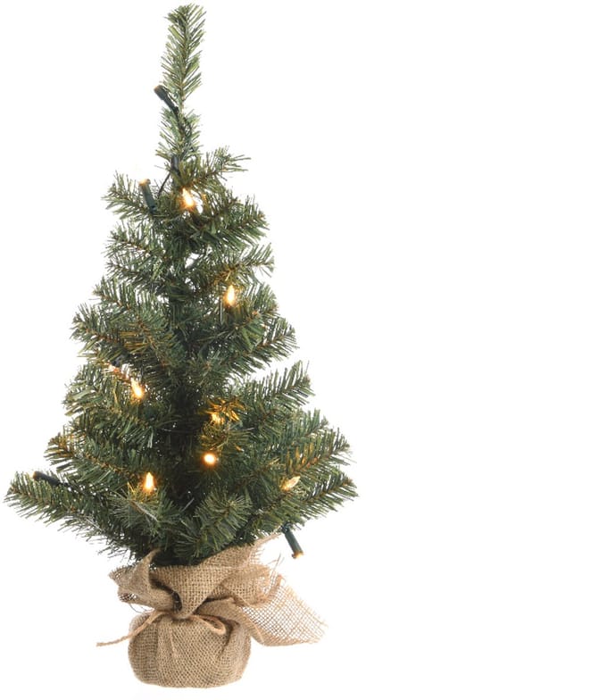 Everlands Mini Kunstkerstboom - 90 cm - Met jute zak en verlichting